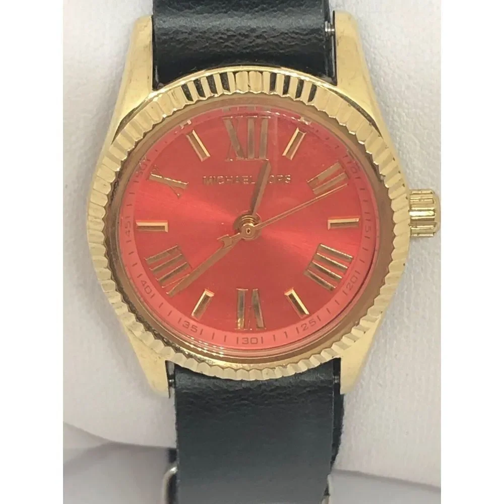 Michael Kors MK3284 Womens Black Leather Analog Dial Watch With Custom Band DV98